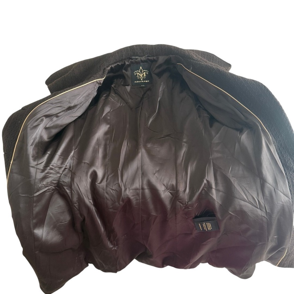 Mackage Womens Funnel Neck Wool Blend Coat Size S Brown Leather Trim Tailored - Picture 7 of 10